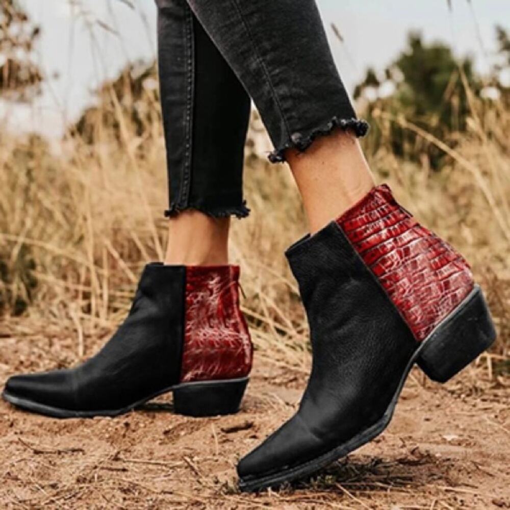 Freebird by Steven Rule Croc Embossed Leather Ankle Booties Boho Western Sz 6